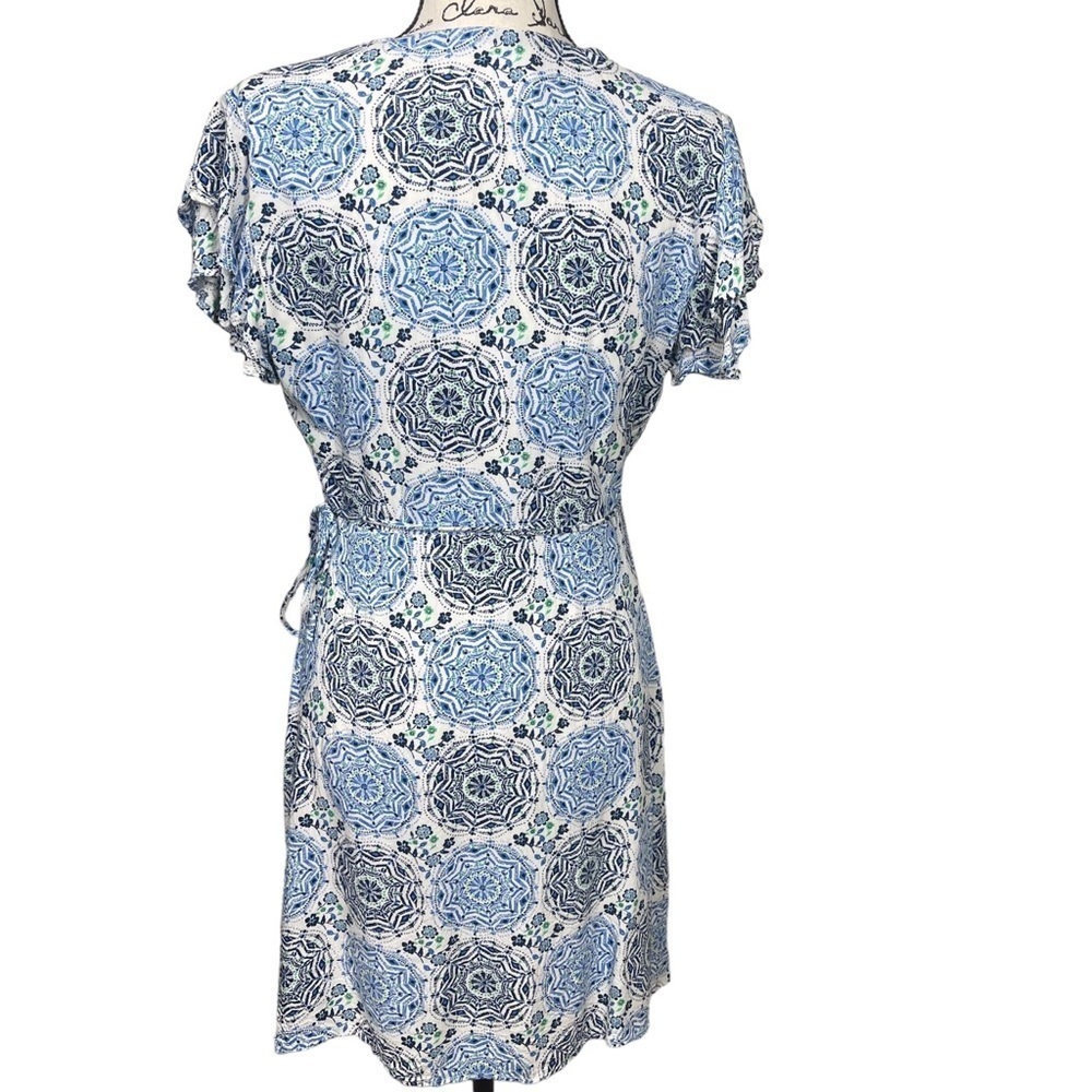 Harper Heritage Floral Design Ruffle Cap Sleeve Wrap Dress Blue - Picture 10 of 14